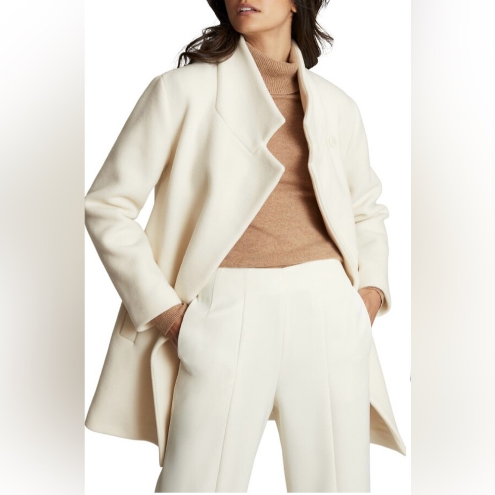 NWT REISS Sicily Midi Wool Blend  Coat - Cream, size 2